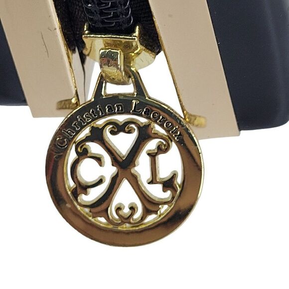 Christian Lacroix Evening Clutch Black Vegan Faux Patent Leather Framed Zip - Picture 4 of 13